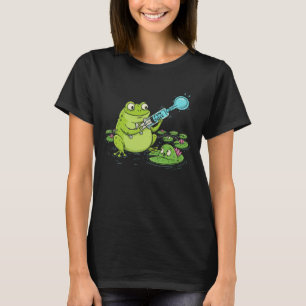 Funny Doodle Frog Injecting Lily Pad Healthcare Fu T-Shirt
