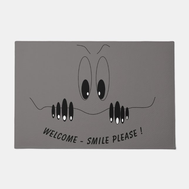 Funny Doormat with Curiosity Eyes - Smile (Front)