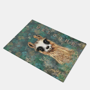 Funny Doormat with Curious Llama