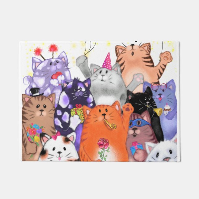 Funny Doormat with Happy Cat Party (Front)