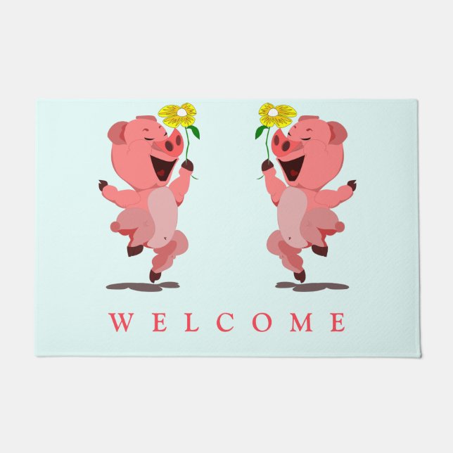 Funny Doormat with Happy Pig- Welcome (Front)