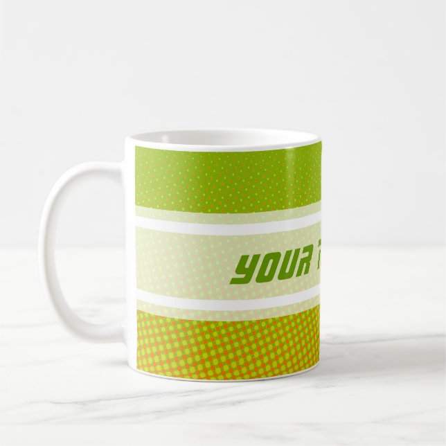 Funny Dots Pattern green orange + your text Coffee Mug (Left)