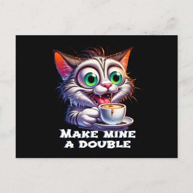 Funny Double Espresso Cat Postcard (Front)