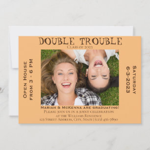 Funny Double Trouble Graduation Party Invitation 