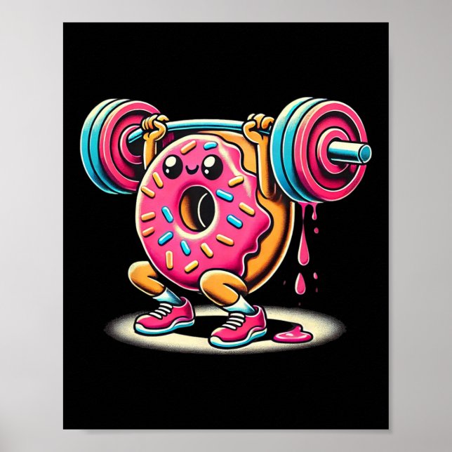 Funny Doughnut Bodybuilding Weightlifting Food Gym Poster (Front)