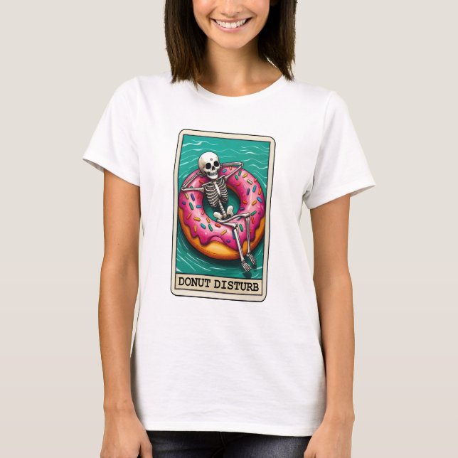Funny Doughnut Disturb Skeleton Tarot T-Shirt (Front)