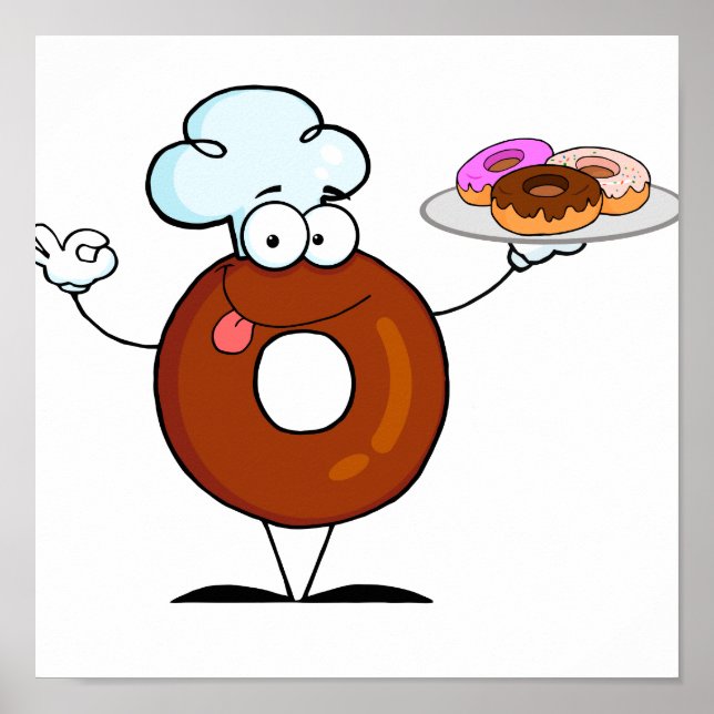 funny doughnut doughnut chef cartoon character poster (Front)