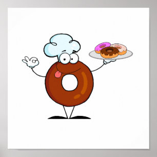 funny doughnut doughnut chef cartoon character poster