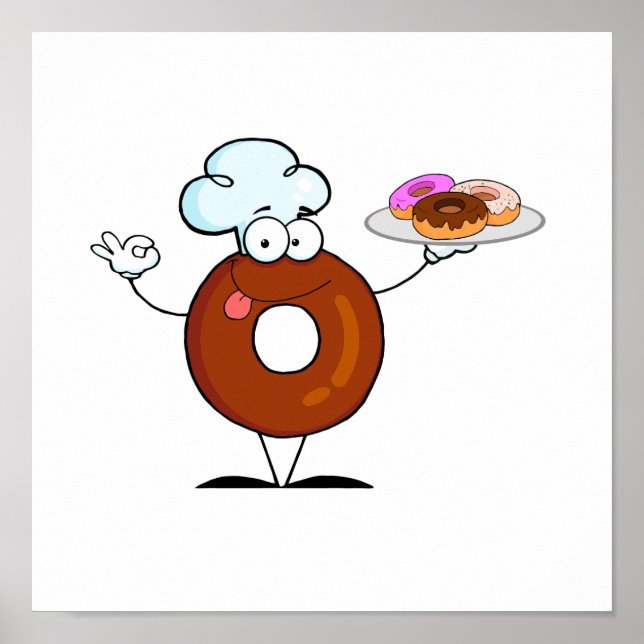 funny doughnut doughnut chef cartoon character poster (Front)