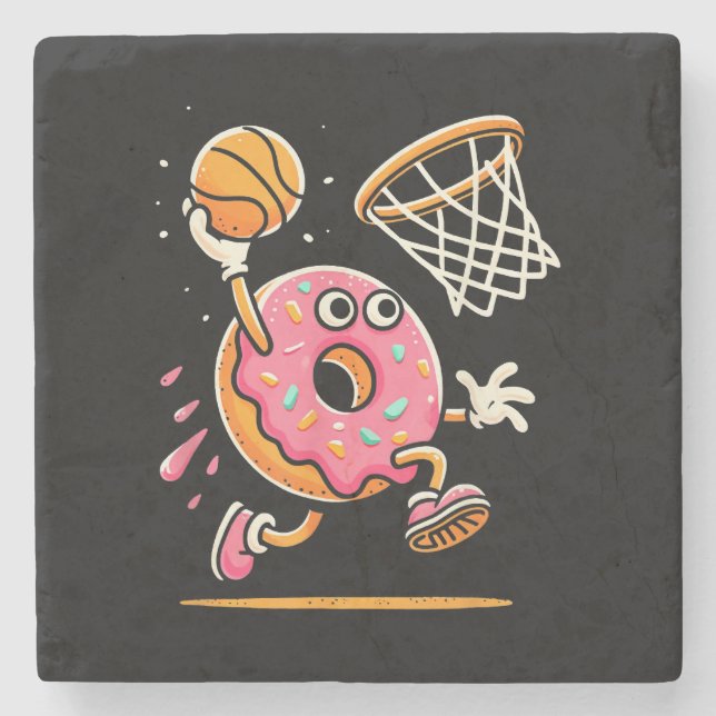 Funny Doughnut Dunking Basketball Food Champ Sport Stone Coaster (Front)