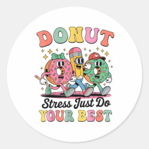 Funny Doughnut Stress Just Do Your Best Groovy Gif Classic Round Sticker
