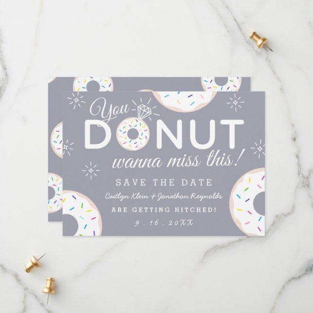 Funny Doughnut Themed Wedding Save the Dates Save The Date (Front/Back In Situ)