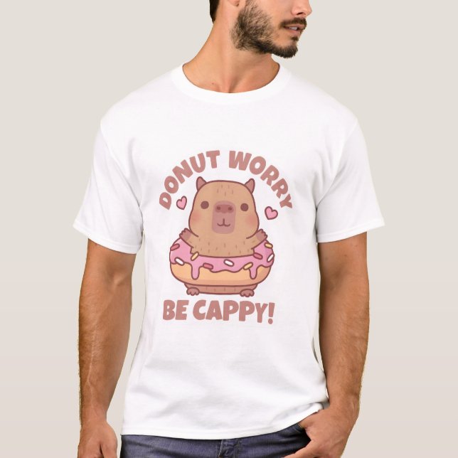 Funny Doughnut Worry Be Cappy Capybara Quote  T-Shirt (Front)