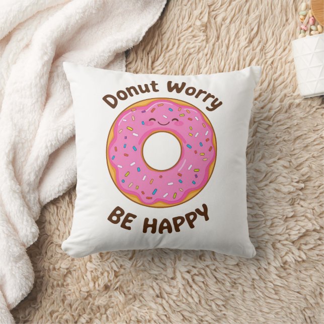 Funny "Doughnut Worry Be Happy" Pun Cushion (Blanket)