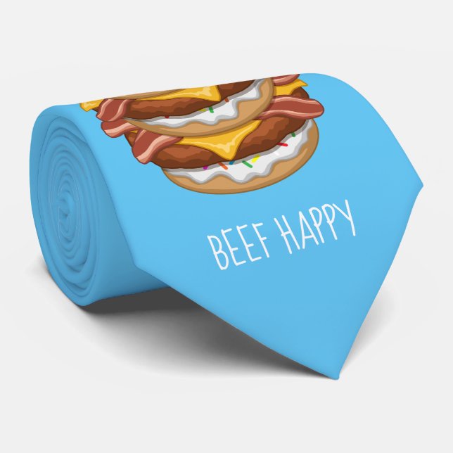Funny Doughnut Worry Beef Happy Bacon Cheeseburger Tie (Rolled)