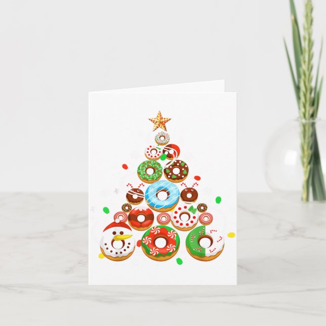 Funny Doughnuts Christmas Tree Lights Xmas Pjs Boy Card (Front)