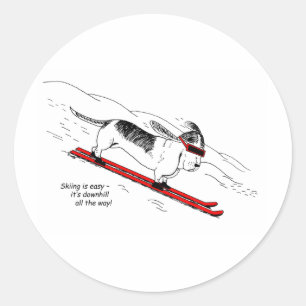 Funny Downhill Skiing Dog Stickers