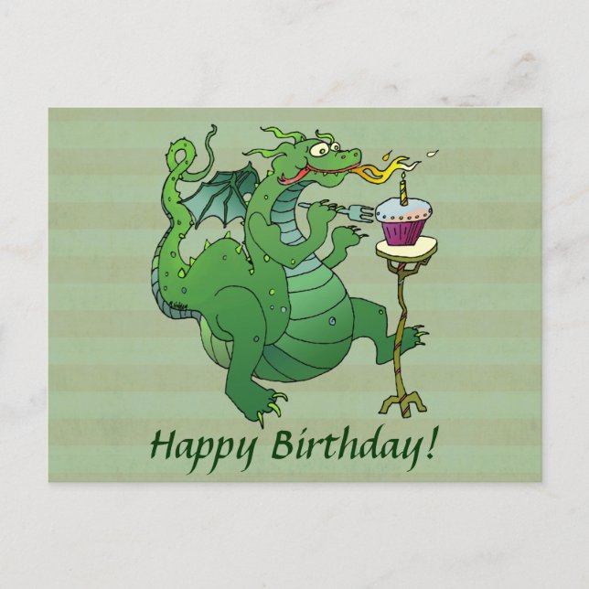 Funny Dragon Blowing Birthday Candles Postcard (Front)
