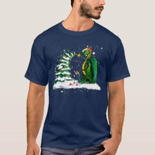 Funny Dragon Christmas Tree Lights Hat Santa Pajam T-Shirt