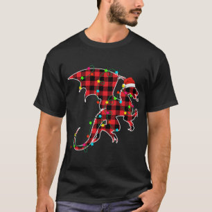 Funny Dragon Christmas Tree Red Plaid Xmas Animals T-Shirt