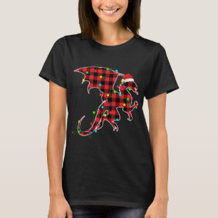 Funny Dragon Christmas Tree Red Plaid Xmas Animals T-Shirt