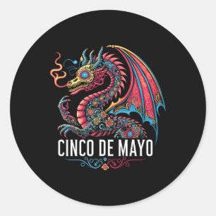 Funny Dragon Cinco De Mayo Sugar Skull Flower Mexi Classic Round Sticker