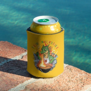 Funny Dragon Grill Master BBQ & Grilling Cartoon Can Cooler
