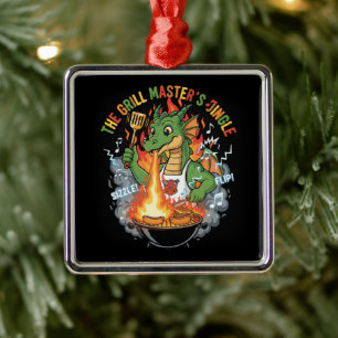 Funny Dragon Grill Master BBQ & Grilling Cartoon Metal Ornament