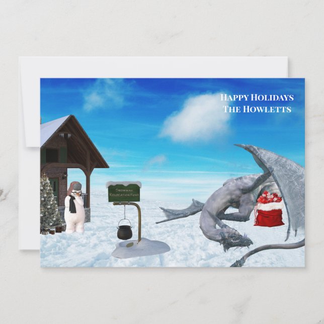 Funny Dragon Snowman Winter Holiday Card (Front)