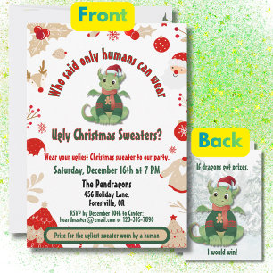 Funny Dragon Ugly Sweater Christmas Party Invitation