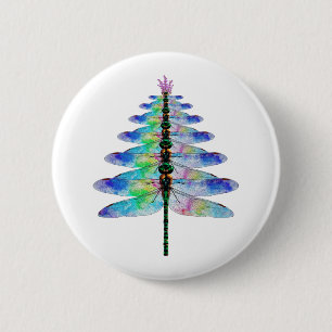 Funny Dragonfly Christmas Tree 6 Cm Round Badge