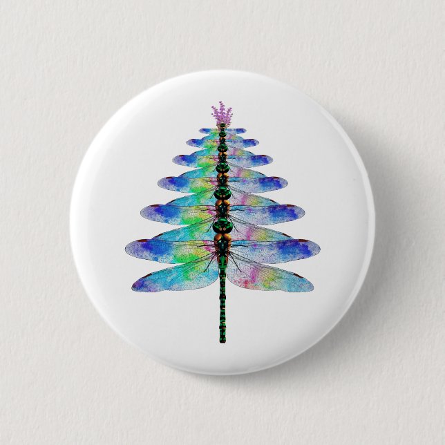 Funny Dragonfly Christmas Tree 6 Cm Round Badge (Front)