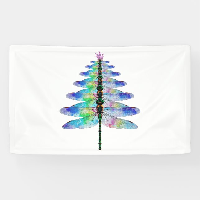 Funny Dragonfly Christmas Tree Banner (Horizontal)