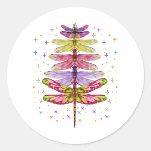 Funny Dragonfly Christmas Tree  Classic Round Sticker