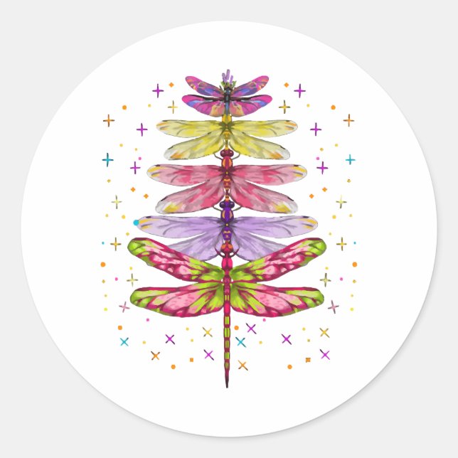 Funny Dragonfly Christmas Tree  Classic Round Sticker (Front)