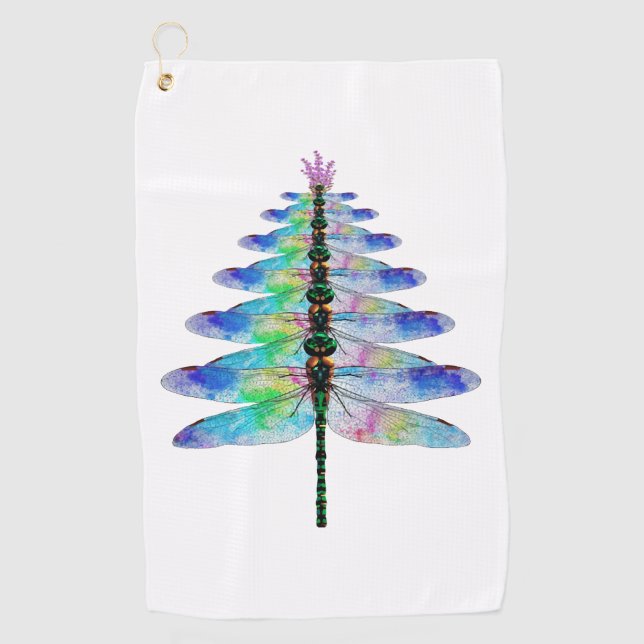 Funny Dragonfly Christmas Tree Golf Towel (Front)