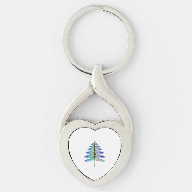 Funny Dragonfly Christmas Tree Key Ring (Front)