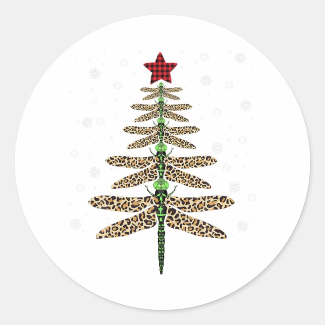 Funny Dragonfly christmas tree ornaments leopard Classic Round Sticker (Front)