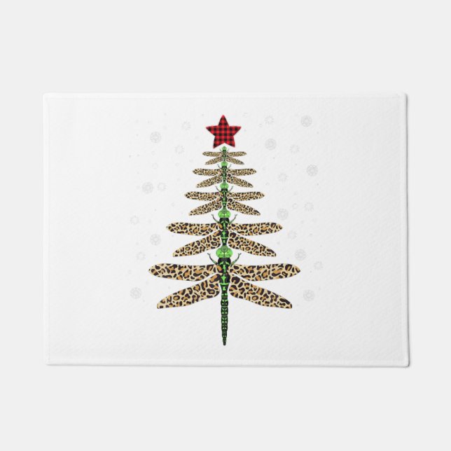 Funny Dragonfly christmas tree ornaments leopard Doormat (Front)