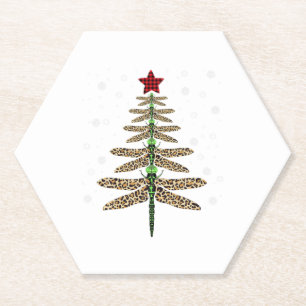 Funny Dragonfly christmas tree ornaments leopard Paper Coaster