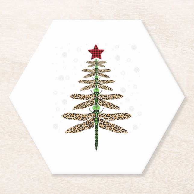 Funny Dragonfly christmas tree ornaments leopard Paper Coaster (Front)