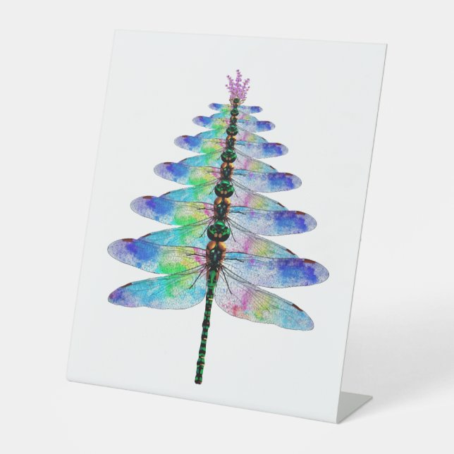 Funny Dragonfly Christmas Tree Pedestal Sign (Front)