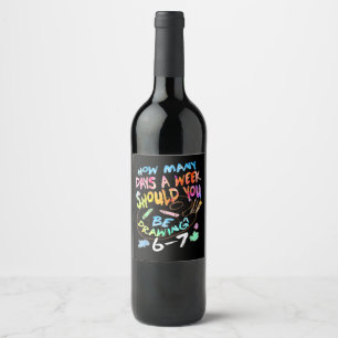 Funny Drawing Sketching Artist Wine Label