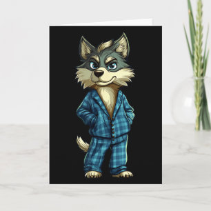 Funny Dreamy Wolf In Pajama Outfit For Sleepy Boys Card