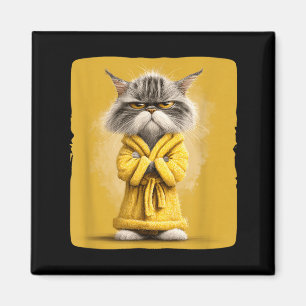 Funny Dressing Gown Cat in Yellow Bathrobe Graphic Magnet