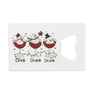 Funny “Drink, Drank, Drunk” Snowman and Wine 