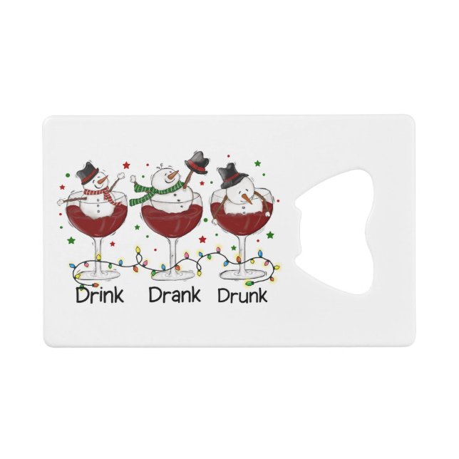 Funny “Drink, Drank, Drunk” Snowman and Wine  (Front (Horizontal))
