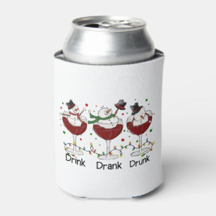 Funny “Drink, Drank, Drunk” Snowman and Wine Can Cooler