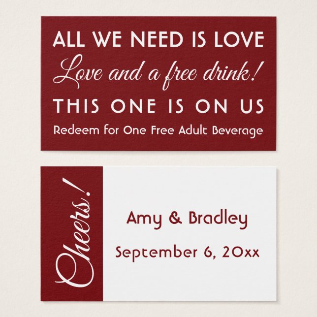 Funny Drink Tickets, White & Editable Deep Red (Front & Back)