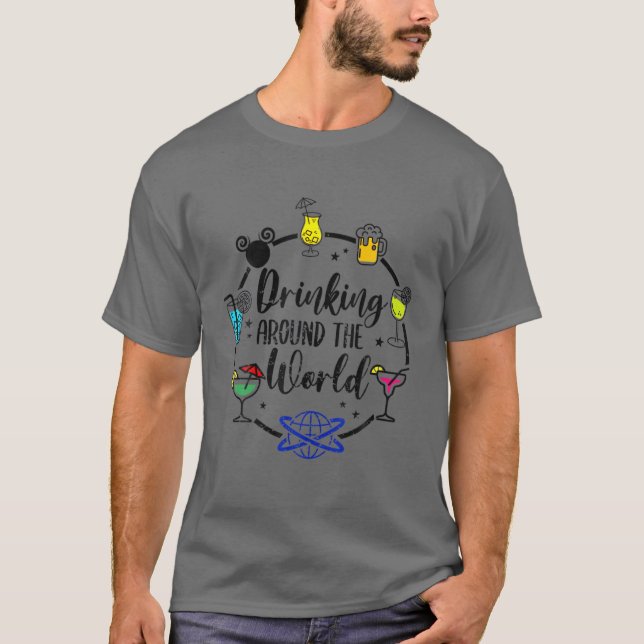 Funny Drinking Around The World Beer Wine Drinking T-Shirt (Front)
